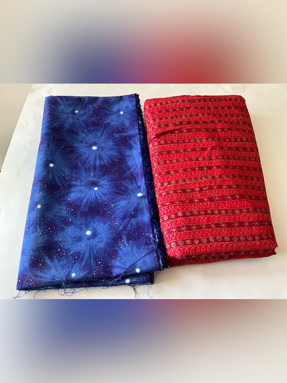 Quilting Sewing Fabrics Holiday/Christmas Blue Stars Red Gold Cotton